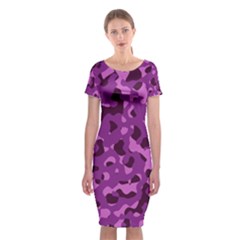 Dark Purple Camouflage Pattern Classic Short Sleeve Midi Dress