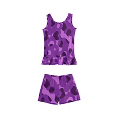 Dark Purple Camouflage Pattern Kids  Boyleg Swimsuit