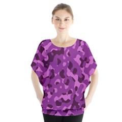 Dark Purple Camouflage Pattern Batwing Chiffon Blouse