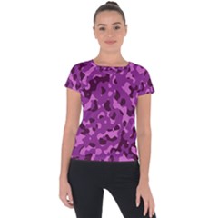 Dark Purple Camouflage Pattern Short Sleeve Sports Top 