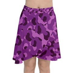 Dark Purple Camouflage Pattern Chiffon Wrap Front Skirt