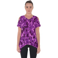 Dark Purple Camouflage Pattern Cut Out Side Drop Tee