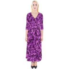 Dark Purple Camouflage Pattern Quarter Sleeve Wrap Maxi Dress