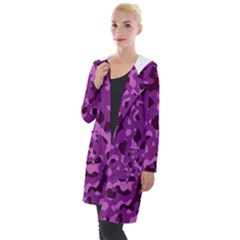 Dark Purple Camouflage Pattern Hooded Pocket Cardigan