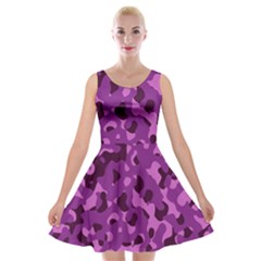 Dark Purple Camouflage Pattern Velvet Skater Dress by SpinnyChairDesigns