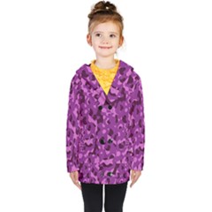 Dark Purple Camouflage Pattern Kids  Double Breasted Button Coat by SpinnyChairDesigns