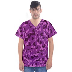 Dark Purple Camouflage Pattern Men s V-Neck Scrub Top