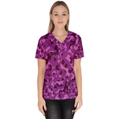 Dark Purple Camouflage Pattern Women s V-Neck Scrub Top