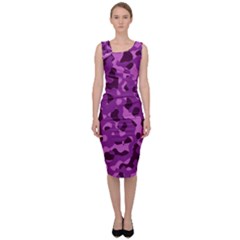 Dark Purple Camouflage Pattern Sleeveless Pencil Dress