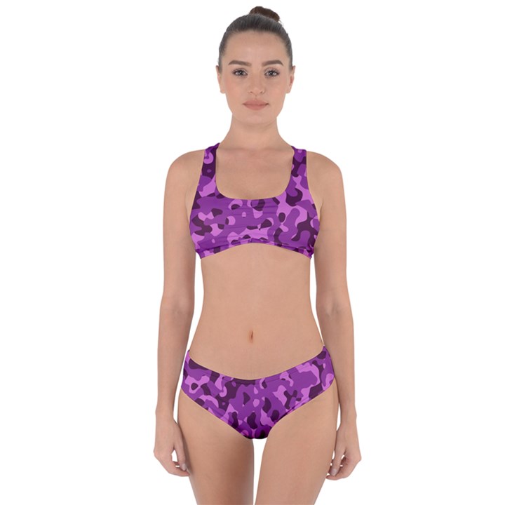 Dark Purple Camouflage Pattern Criss Cross Bikini Set