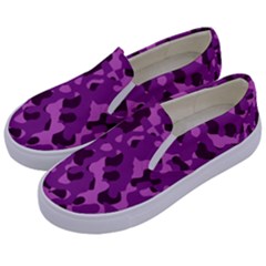 Dark Purple Camouflage Pattern Kids  Canvas Slip Ons