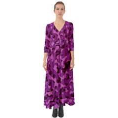 Dark Purple Camouflage Pattern Button Up Boho Maxi Dress