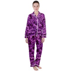 Dark Purple Camouflage Pattern Satin Long Sleeve Pyjamas Set