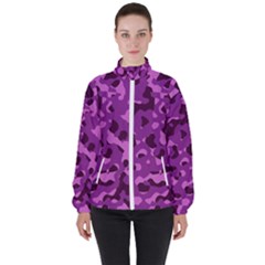 Dark Purple Camouflage Pattern Women s High Neck Windbreaker