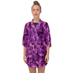 Dark Purple Camouflage Pattern Half Sleeve Chiffon Kimono