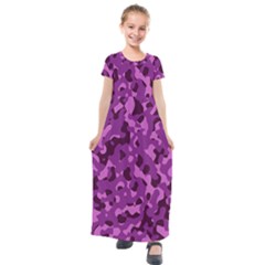 Dark Purple Camouflage Pattern Kids  Short Sleeve Maxi Dress