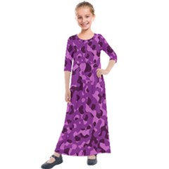 Dark Purple Camouflage Pattern Kids  Quarter Sleeve Maxi Dress