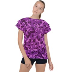 Dark Purple Camouflage Pattern Ruffle Collar Chiffon Blouse