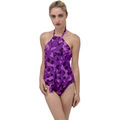 Dark Purple Camouflage Pattern Go With The Flow One Piece Swimsuit by SpinnyChairDesigns