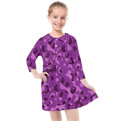 Dark Purple Camouflage Pattern Kids  Quarter Sleeve Shirt Dress