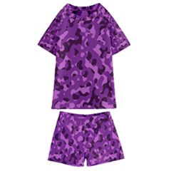 Dark Purple Camouflage Pattern Kids  Swim Tee and Shorts Set