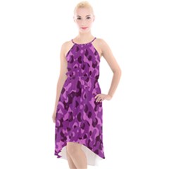 Dark Purple Camouflage Pattern High-Low Halter Chiffon Dress 