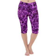 Dark Purple Camouflage Pattern Lightweight Velour Cropped Yoga Leggings
