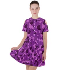 Dark Purple Camouflage Pattern Short Sleeve Shoulder Cut Out Dress 