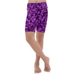 Dark Purple Camouflage Pattern Kids  Lightweight Velour Cropped Yoga Leggings