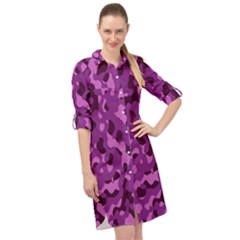 Dark Purple Camouflage Pattern Long Sleeve Mini Shirt Dress