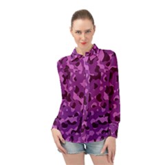 Dark Purple Camouflage Pattern Long Sleeve Chiffon Shirt
