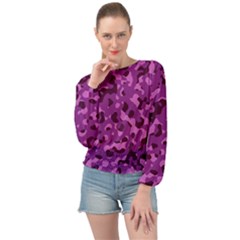 Dark Purple Camouflage Pattern Banded Bottom Chiffon Top