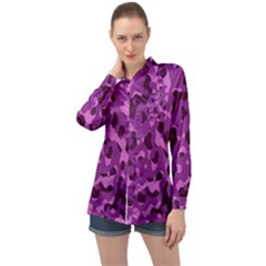 Dark Purple Camouflage Pattern Long Sleeve Satin Shirt