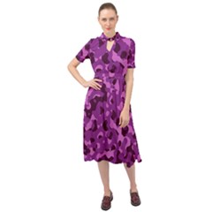 Dark Purple Camouflage Pattern Keyhole Neckline Chiffon Dress