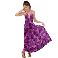 Dark Purple Camouflage Pattern Backless Maxi Beach Dress by SpinnyChairDesigns