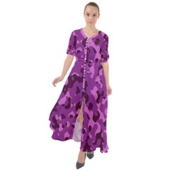 Dark Purple Camouflage Pattern Waist Tie Boho Maxi Dress