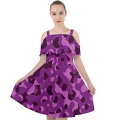 Dark Purple Camouflage Pattern Cut Out Shoulders Chiffon Dress