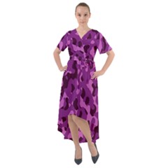 Dark Purple Camouflage Pattern Front Wrap High Low Dress