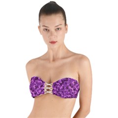 Dark Purple Camouflage Pattern Twist Bandeau Bikini Top by SpinnyChairDesigns