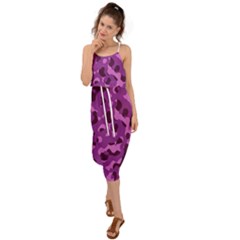 Dark Purple Camouflage Pattern Waist Tie Cover Up Chiffon Dress