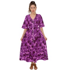 Dark Purple Camouflage Pattern Kimono Sleeve Boho Dress