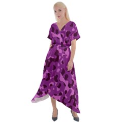 Dark Purple Camouflage Pattern Cross Front Sharkbite Hem Maxi Dress