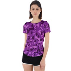 Dark Purple Camouflage Pattern Back Cut Out Sport Tee by SpinnyChairDesigns