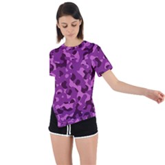 Dark Purple Camouflage Pattern Asymmetrical Short Sleeve Sports Tee by SpinnyChairDesigns