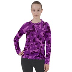 Dark Purple Camouflage Pattern Women s Pique Long Sleeve Tee