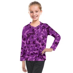 Dark Purple Camouflage Pattern Kids  Long Mesh Tee