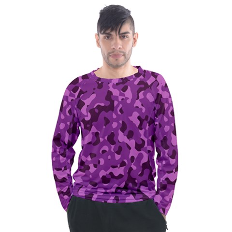 Dark Purple Camouflage Pattern Men s Long Sleeve Raglan Tee by SpinnyChairDesigns