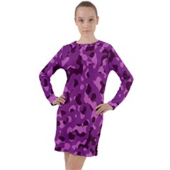 Dark Purple Camouflage Pattern Long Sleeve Hoodie Dress