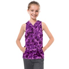 Dark Purple Camouflage Pattern Kids  Sleeveless Hoodie by SpinnyChairDesigns