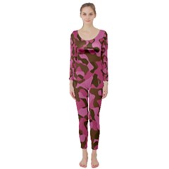 Pink And Brown Camouflage Long Sleeve Catsuit by SpinnyChairDesigns